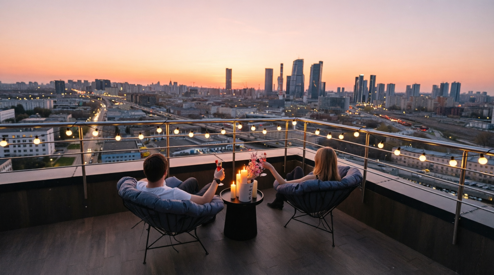 Премиальная студия «Эверест» от Home24: Терраса с видом на Москва-Сити